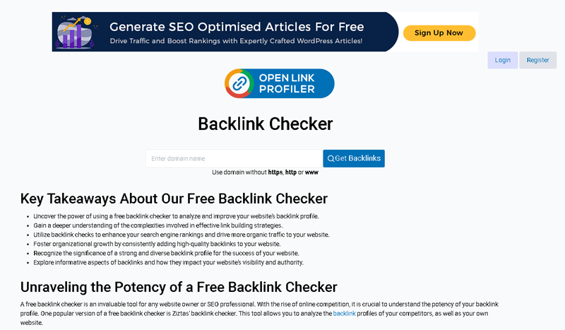 Open Link ProfilerのBacklink Checker