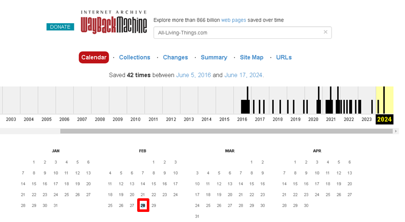 Wayback Machineの履歴表示